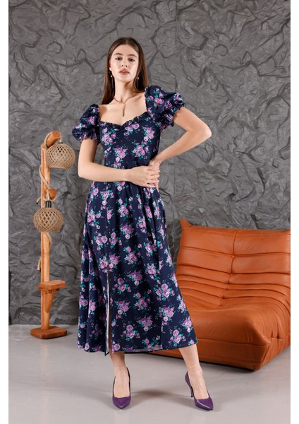 Midi Çiçek Desenli Elbise | Renkli Elbise modelleri