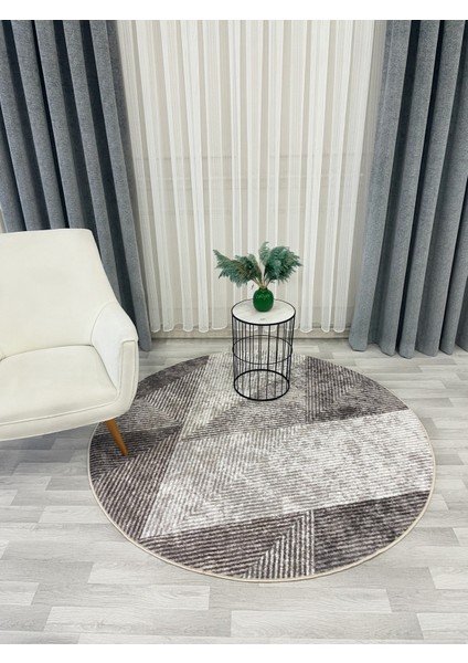 Bej Renk Geometrik Desen Kaymaz Taban Yolluk Halı