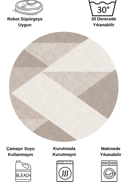 Bej Renk Geometrik Desen Kaymaz Taban Yolluk Halı