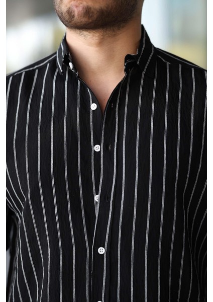Scorsese Çizgili Relaxed Fit Erkek Gömlek - Siyah fiyatları