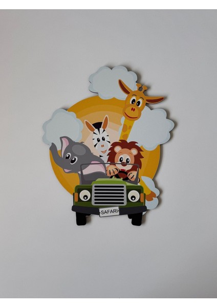 Renkli Ahşap Safari Çocuk Odası Gece Lambası 28X33, Şık ve Eğlenceli Dekorasyon fiyatları