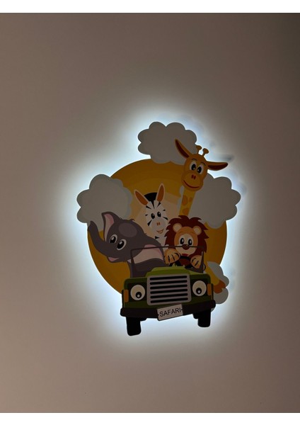 Renkli Ahşap Safari Çocuk Odası Gece Lambası 28X33, Şık ve Eğlenceli Dekorasyon modelleri