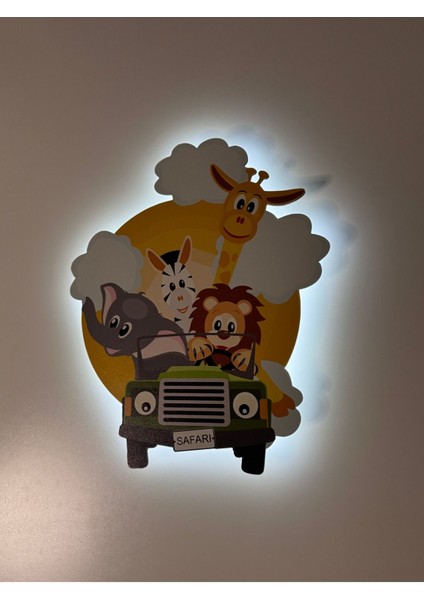 Renkli Ahşap Safari Çocuk Odası Gece Lambası 28X33, Şık ve Eğlenceli Dekorasyon fırsatları