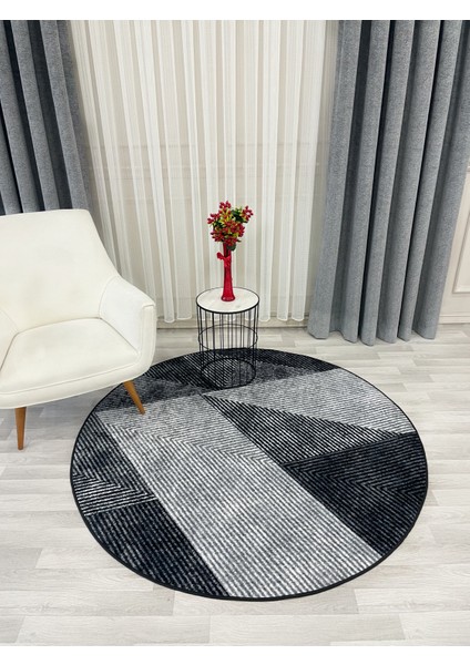 Gri Renk Geometrik Desen Kaymaz Taban Yolluk Halı