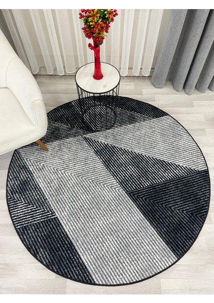 Gri Renk Geometrik Desen Kaymaz Taban Yolluk Halı modelleri