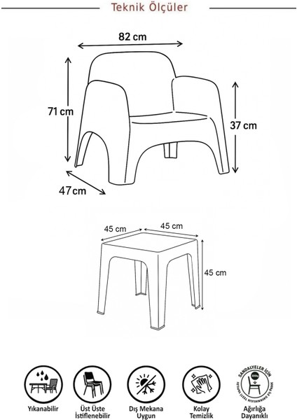Şile Pratik Bahçe, Balkon Oturma Grubu ( 1+1+S ) Bahçe Mobilyası / Cappucino