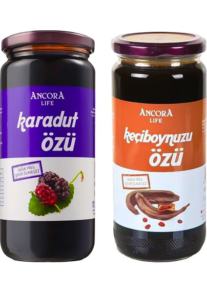 2'li Avantaj Paketi - Karadut Özü, Keçiboynuzu Özü - Şeker İlavesiz Soğuk Sıkım 640 Gr x 2 Adet