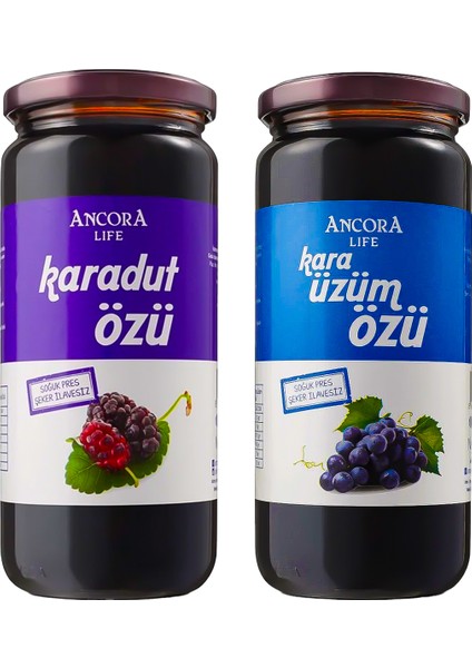 2'li Avantaj Paketi - Kara Üzüm Özü, Karadut Özü - Şeker İlavesiz Soğuk Sıkım 640 Gr x 2 Adet