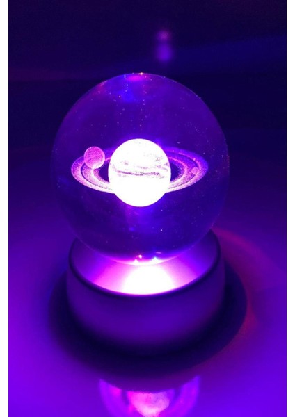 Işıklı Gezegen Cam Küre, Satürn Modeli, Turuncu Renkli Dekorasyon Parçası