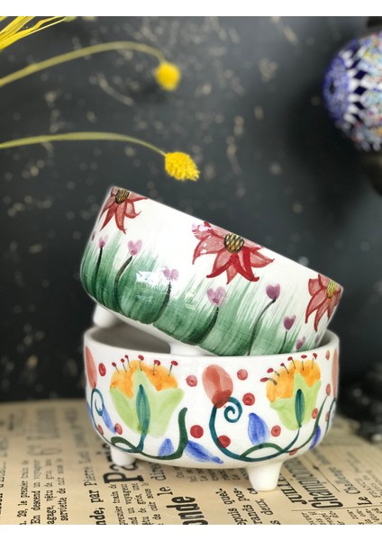 El Boyaması Çiçek Desenli Seramik Saksı – 15 cm modelleri