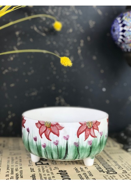 El Boyaması Çiçek Desenli Seramik Saksı – 15 cm fırsatları