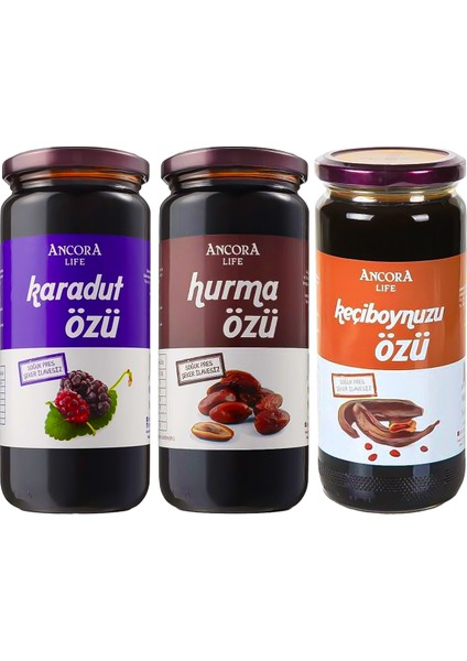 Hurma Özü, Keçiboynuzu Özü, Karadut Özü - Şeker İlavesiz Soğuk Sıkım 640 Gr x 3 Adet