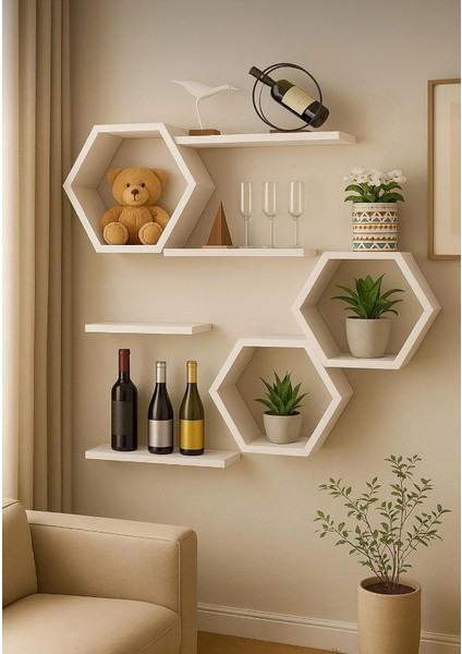 Dekoratif Altıgen Duvar Rafı/kitaplık (Antrasit) fırsatları