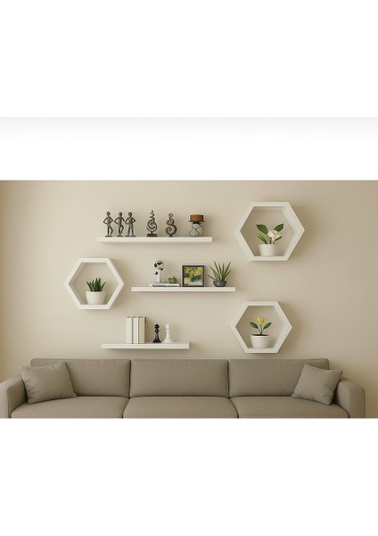 Dekoratif Altıgen Duvar Rafı/kitaplık (Antrasit) indirimleri