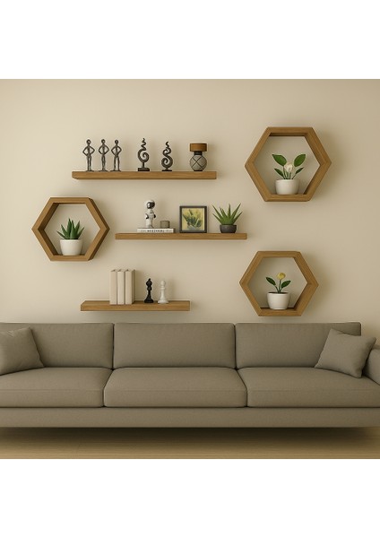 Dekoratif Altıgen Duvar Rafı/kitaplık (Antrasit)