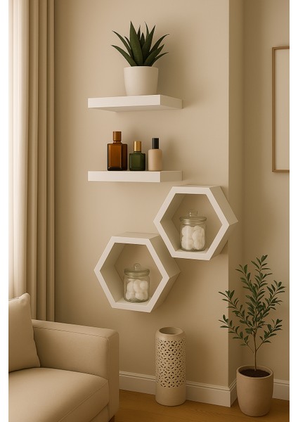 Dekoratif Altıgen Duvar Rafı/kitaplık (Antrasit)