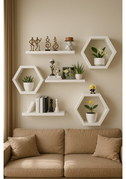 Dekoratif Altıgen Duvar Rafı/kitaplık (Antrasit)