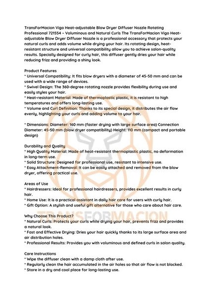 Bfs Isı Ayarlamalı Fön Için Difüzör Vigo Başlık Dönerli Profesyonel fırsatları