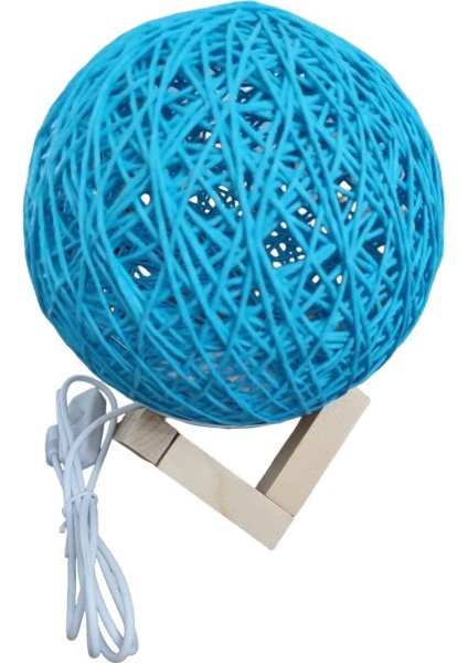 Mavi Renkli Yuvarlak Ahşap Standlı USB Gece Lambası