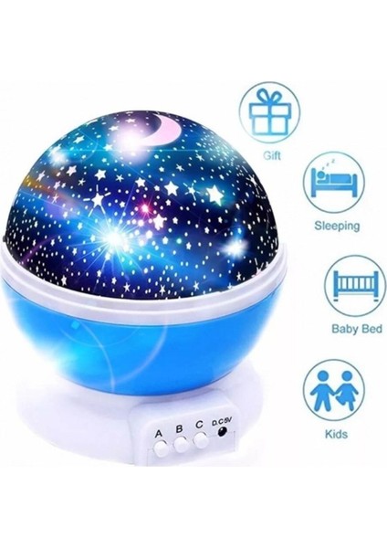 Renkli Yıldızlı Gökyüzü Projeksiyon Gece Lambası, Mavi Işıklı, Sıcak ve Rahat Atmosfer