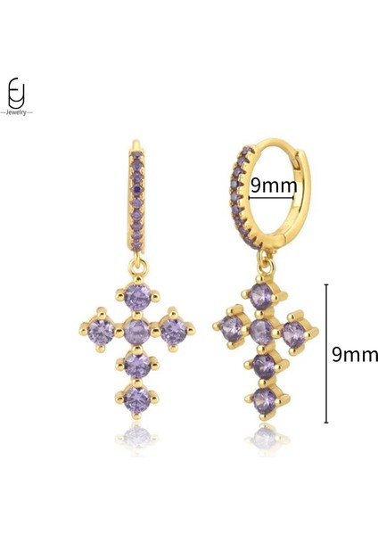 925 Ayar Gümüş Iğne Yüksek Kalite Mor Zirkon Altın Halka Küpeler Kadınlar Için Moda Kalp Şeklinde Küpe Parti Lüks Takı (Yurt Dışından)