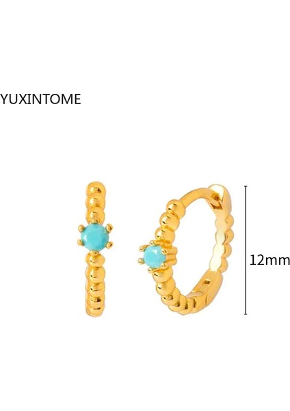 925 Gümüş Damızlık Turkuaz Halka Küpe Bayan Ins Tarzı Narin Çiçek Mavi Delici Huggie Küpe Takı (Yurt Dışından)