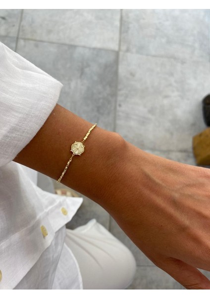 Minimal Dorika Zincir Yonca Model Gold Renkli Bileklik modelleri