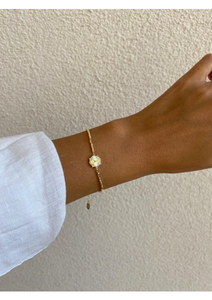 Minimal Dorika Zincir Yonca Model Gold Renkli Bileklik indirimleri