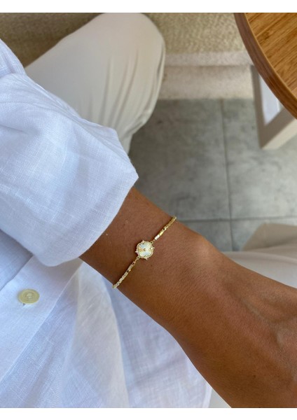 Minimal Dorika Zincir Yonca Model Gold Renkli Bileklik