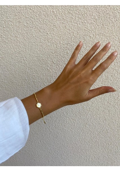 Minimal Dorika Zincir Yonca Model Gold Renkli Bileklik