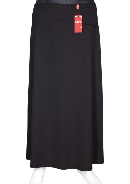 Hesna Kadın Dilşah Battal Beden Krep Çan Süs Cepli Aks Siyah Etek