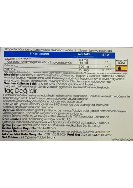Uroprotect Çiğneme Tableti - Turna Yemişi - D-Mannoz ve Vitamin C İçeren Takviye Edici Gıda fiyatları