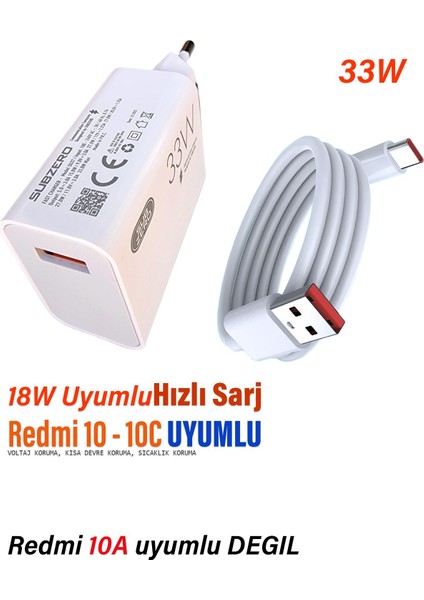 Xiaomi Redmi 10 - 10C Uyumlu Hızlı Şarj Aleti ve Kablosu Hızlı Şarj Cihazı 33W