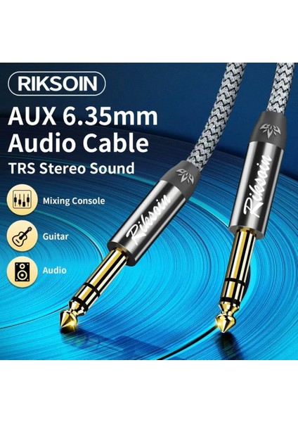 1.20 Metre 6.5mm To 6.5mm Gitar Enstrüman Kablosu 6.35mm To 6.35mm Stereo Ses Kablosu Ce Lisanslı Hi-Fi Ses Teknolojisi Hasır Örgülü Sağlam Kablo