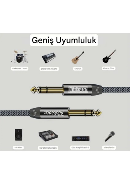 1.20 Metre 6.5mm To 6.5mm Gitar Enstrüman Kablosu 6.35mm To 6.35mm Stereo Ses Kablosu Ce Lisanslı Hi-Fi Ses Teknolojisi Hasır Örgülü Sağlam Kablo fiyatları