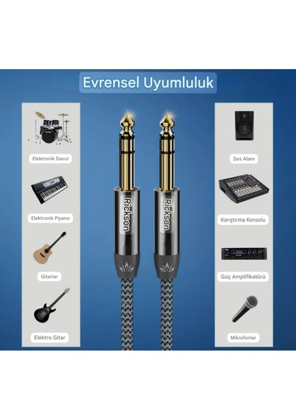 1.20 Metre 6.5mm To 6.5mm Gitar Enstrüman Kablosu 6.35mm To 6.35mm Stereo Ses Kablosu Ce Lisanslı Hi-Fi Ses Teknolojisi Hasır Örgülü Sağlam Kablo indirimleri