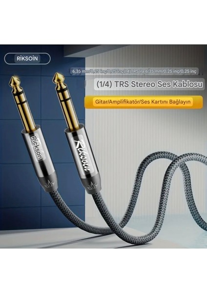 1.20 Metre 6.5mm To 6.5mm Gitar Enstrüman Kablosu 6.35mm To 6.35mm Stereo Ses Kablosu Ce Lisanslı Hi-Fi Ses Teknolojisi Hasır Örgülü Sağlam Kablo