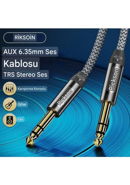 1.20 Metre 6.5mm To 6.5mm Gitar Enstrüman Kablosu 6.35mm To 6.35mm Stereo Ses Kablosu Ce Lisanslı Hi-Fi Ses Teknolojisi Hasır Örgülü Sağlam Kablo