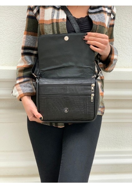 Taş Baskılı Orta Boy Kadın Çapraz Çanta, Hakiki Deri, 25X21X7 cm modelleri