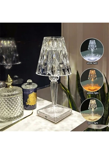 Dokunmatik Kristal Elmas Masa Lambası, 16 Işık Modu, Akrilik, Şarjlı, Romantik Aydınlatma
