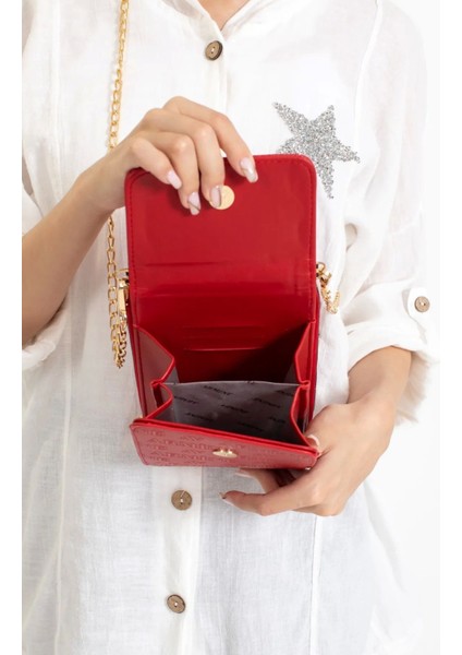 Şık Zincir Askılı Kırmızı Abiye Omuz Çantası, Şıklığınızı Tamamlar