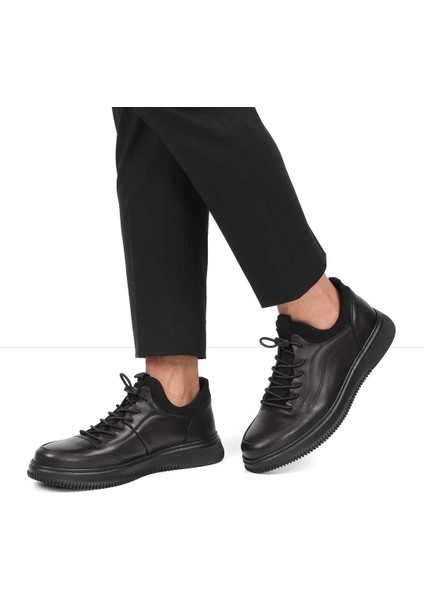 Erkek Siyah Bağcıklı Kalın Tabanlı Deri Günlük Ayakkabı fiyatları