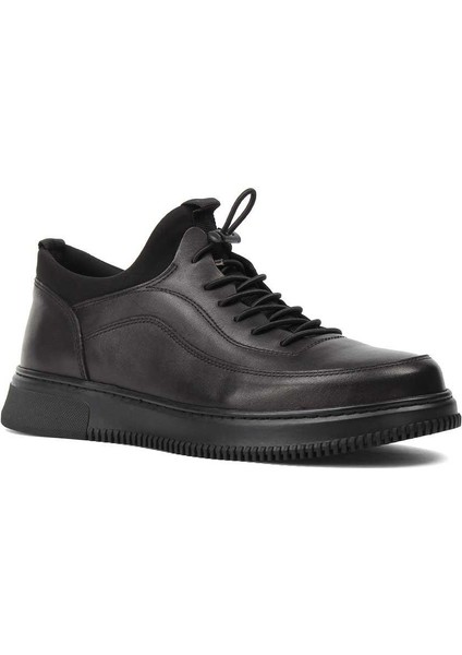 Erkek Siyah Bağcıklı Kalın Tabanlı Deri Günlük Ayakkabı modelleri