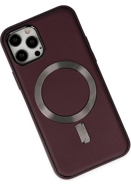 Bfs iPhone 12 Pro Max Kılıf Coco Deri Magneticsafe Silikon - Bordo modelleri