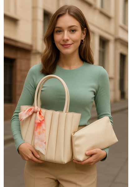 Krem Omuz Çantası ve Mini Uyumlu Set, Şık ve Kullanışlı Çift Seçim fiyatları