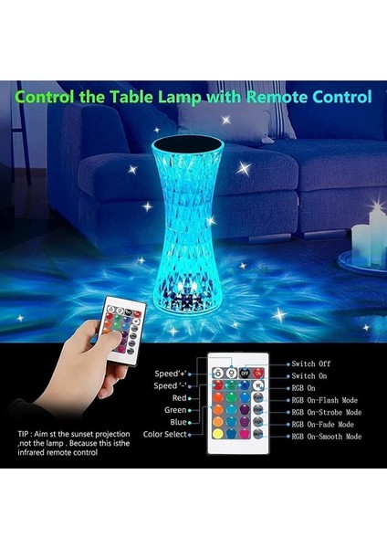 Renkli Kristal Masa Lambası, Dokunmatik Kontrol, 16 Renk, Şık ve Parlak Tasarım fiyatları