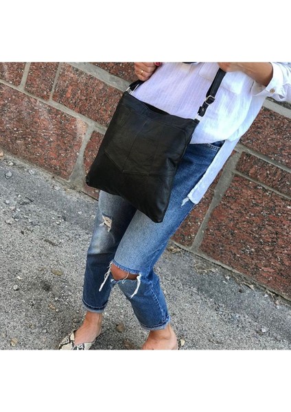 Kadın Hakiki Deri Siyah Heybe Messenger Çanta, Şık ve Kullanışlı Günlük Çanta