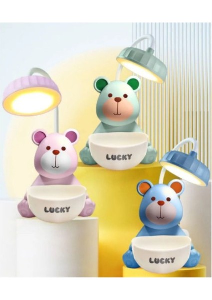 Renkli Çocuk Odası Ayıcık Masa Lambası ve Kalemlikli Aydınlatma