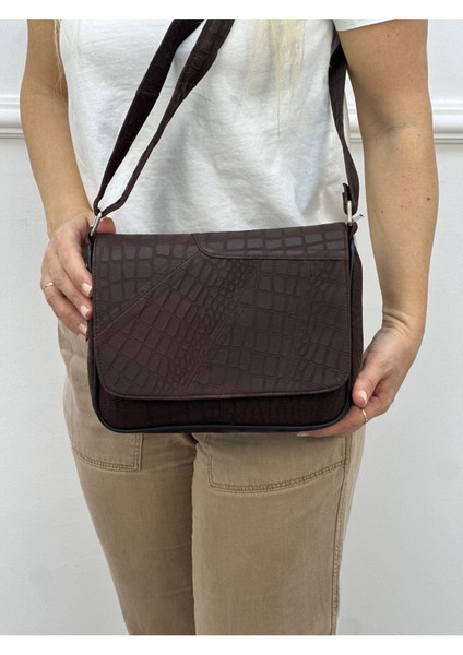 Orta Boy Kadın Omuz Çantası, Kahverengi, Çapraz Askılı, 25X21X7 cm