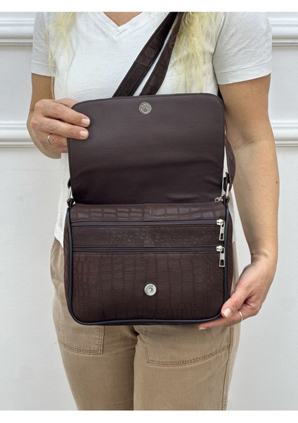 Orta Boy Kadın Omuz Çantası, Kahverengi, Çapraz Askılı, 25X21X7 cm modelleri